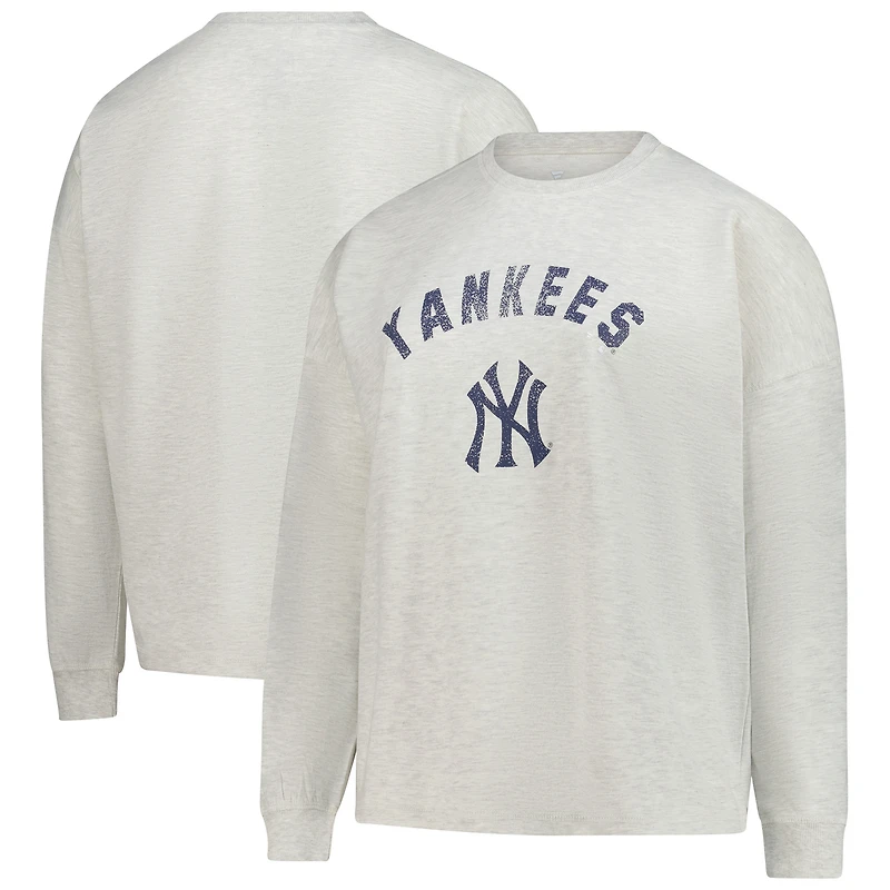 Sweat-shirt en molleton français grande taille pour femme, gris chiné, des Yankees de New York