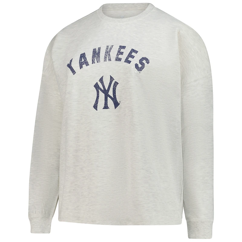 Sweat-shirt en molleton français grande taille pour femme, gris chiné, des Yankees de New York