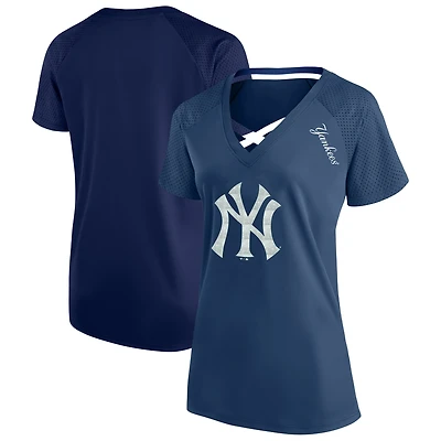 Women's Profile Navy New York Yankees Plus Glitter Raglan V-Neck T-Shirt