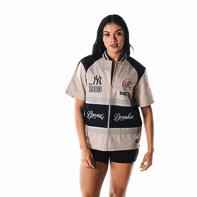 Women's The Wild Collective Cream New York Yankees Racing Raglan Full-Zip T-Shirt