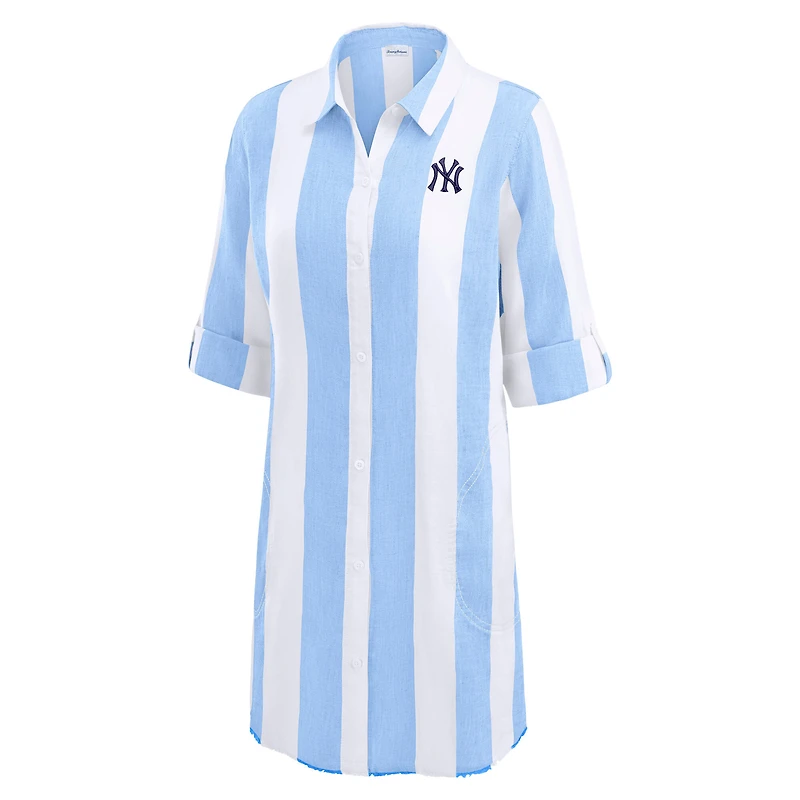 Haut de plage boyfriend bleu Tommy Bahama pour femme, style rugby des Yankees New York, boutonné
