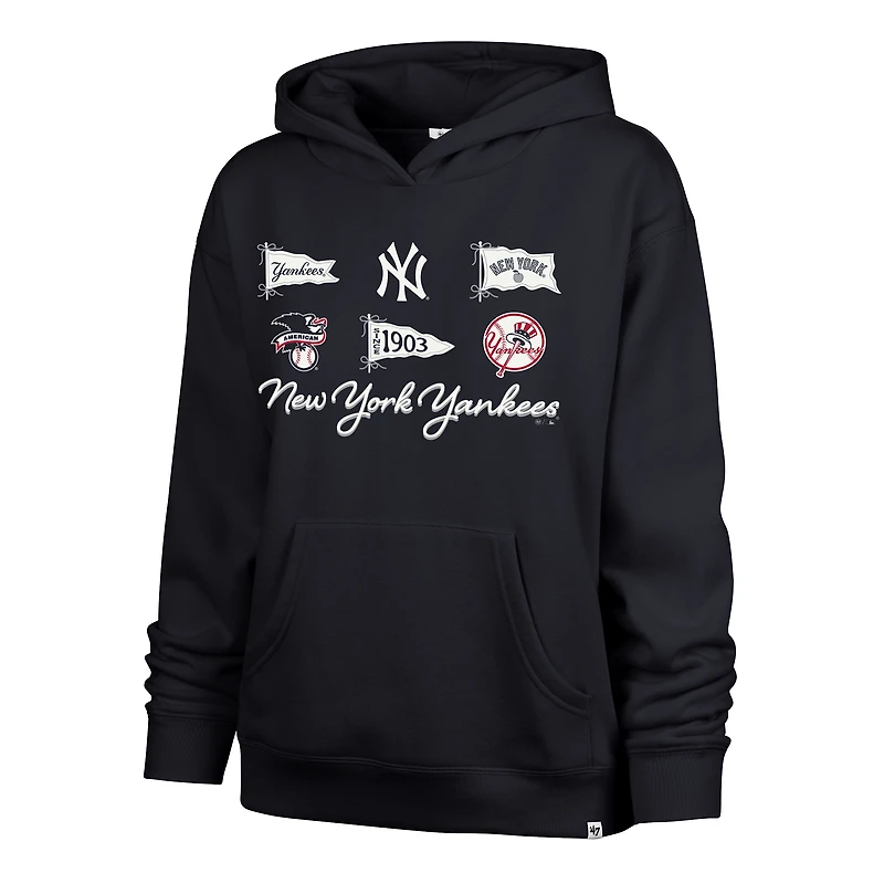 Sweat à capuche Naomi pour femme, bleu marine, New York Yankees, modèle 47, avec nœud et bannières.