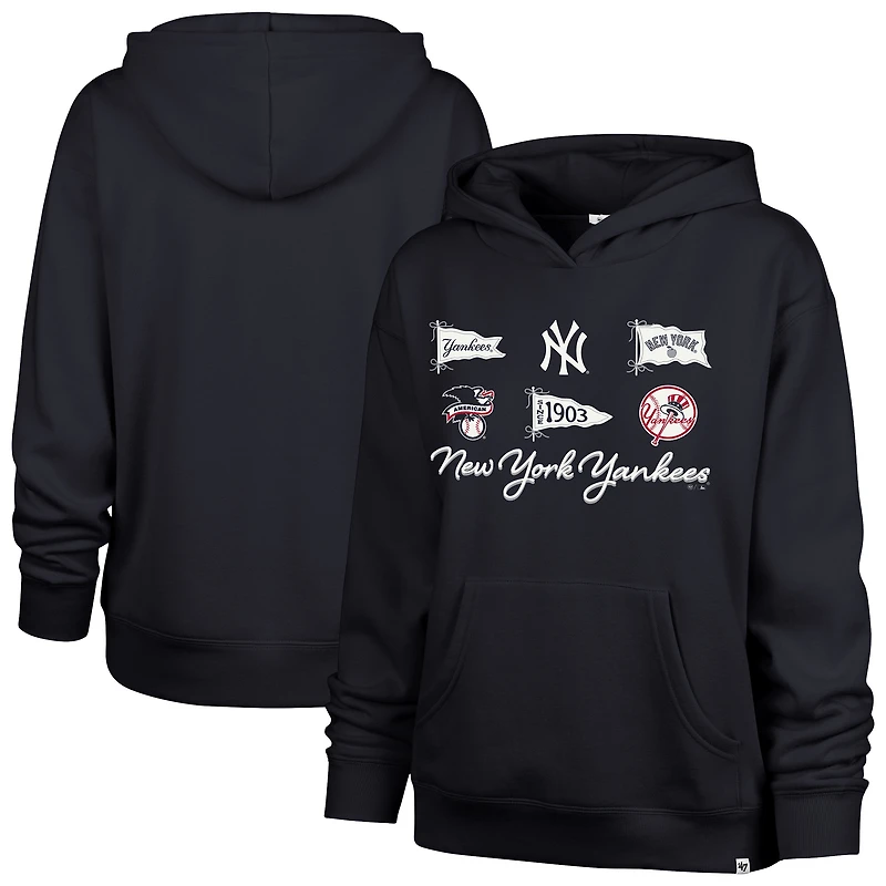 Sweat à capuche Naomi pour femme, bleu marine, New York Yankees, modèle 47, avec nœud et bannières.