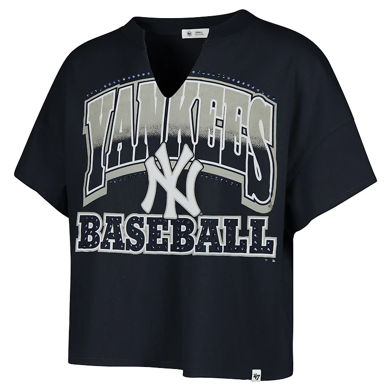 Women's '47 Navy New York Yankees Plus Win Big Oversized Notch-Neck T-Shirt