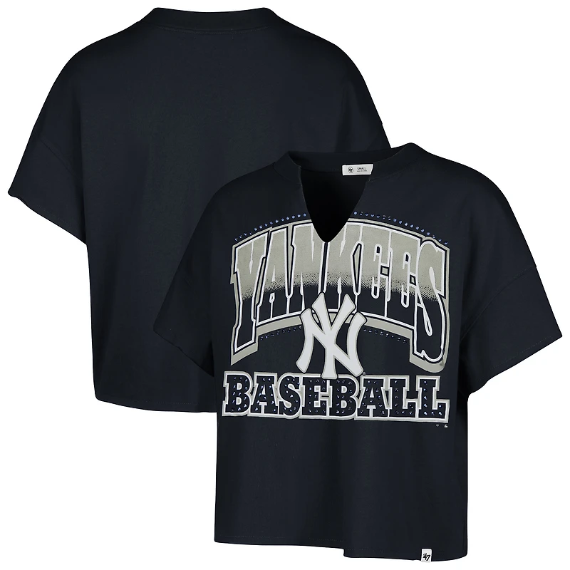 Women's '47 Navy New York Yankees Plus Win Big Oversized Notch-Neck T-Shirt
