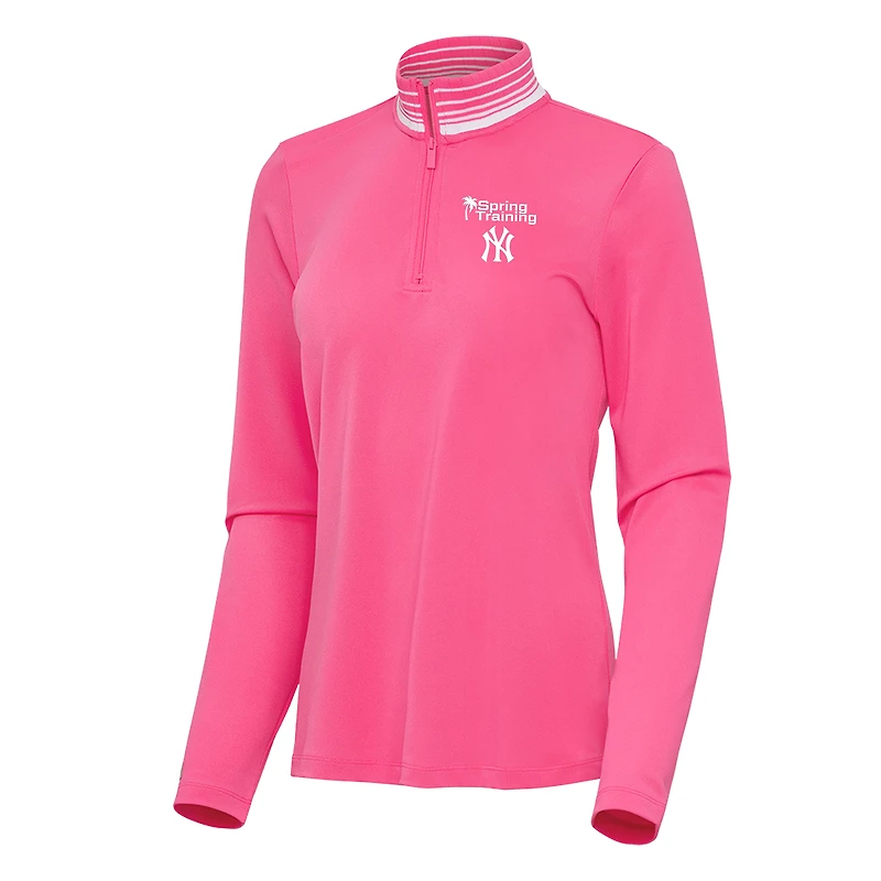 Women's Antigua Pink New York Yankees Spring Training Palmetto Quarter-Zip Top