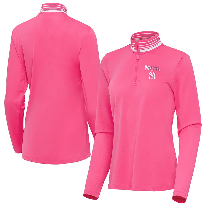 Women's Antigua Pink New York Yankees Spring Training Palmetto Quarter-Zip Top