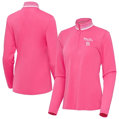 Women's Antigua  Pink New York Yankees Spring Training Palmetto Quarter-Zip Top