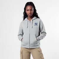 Women's Champion Heather Gray New York Yankees Powerblend Fleece Full-Zip Hoodie