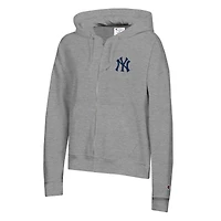 Women's Champion Heather Gray New York Yankees Powerblend Fleece Full-Zip Hoodie