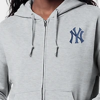 Women's Champion Heather Gray New York Yankees Powerblend Fleece Full-Zip Hoodie