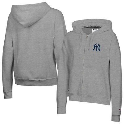 Sweat à capuche zippé Champion pour femme, gris chiné, New York Yankees, en polaire Powerblend.