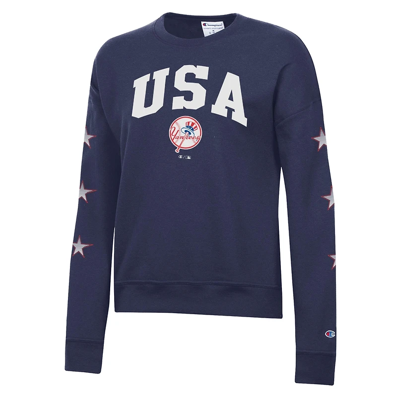 Women's Champion Navy New York Yankees Americana Fleece Crewneck Sweatshirt