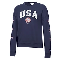 Women's Champion  Navy New York Yankees Americana Fleece Crewneck Sweatshirt