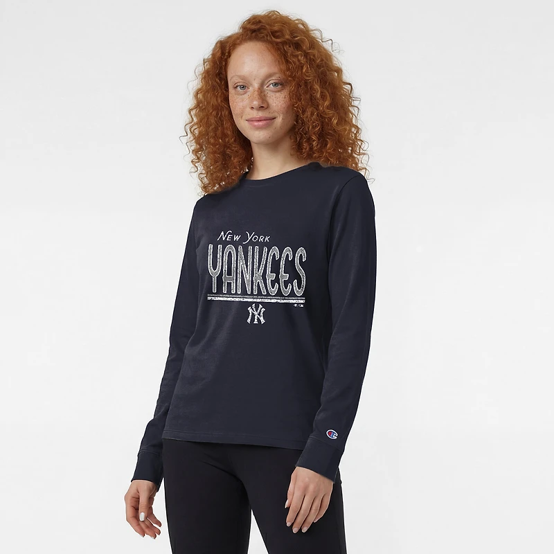 Women's Champion Navy New York Yankees Long Sleeve T-Shirt