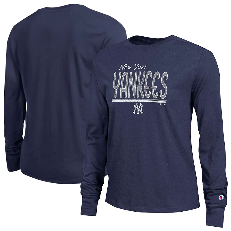 T-shirt à manches longues Champion pour femmes, bleu marine, New York Yankees