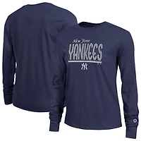 T-shirt à manches longues Champion pour femmes, bleu marine, New York Yankees
