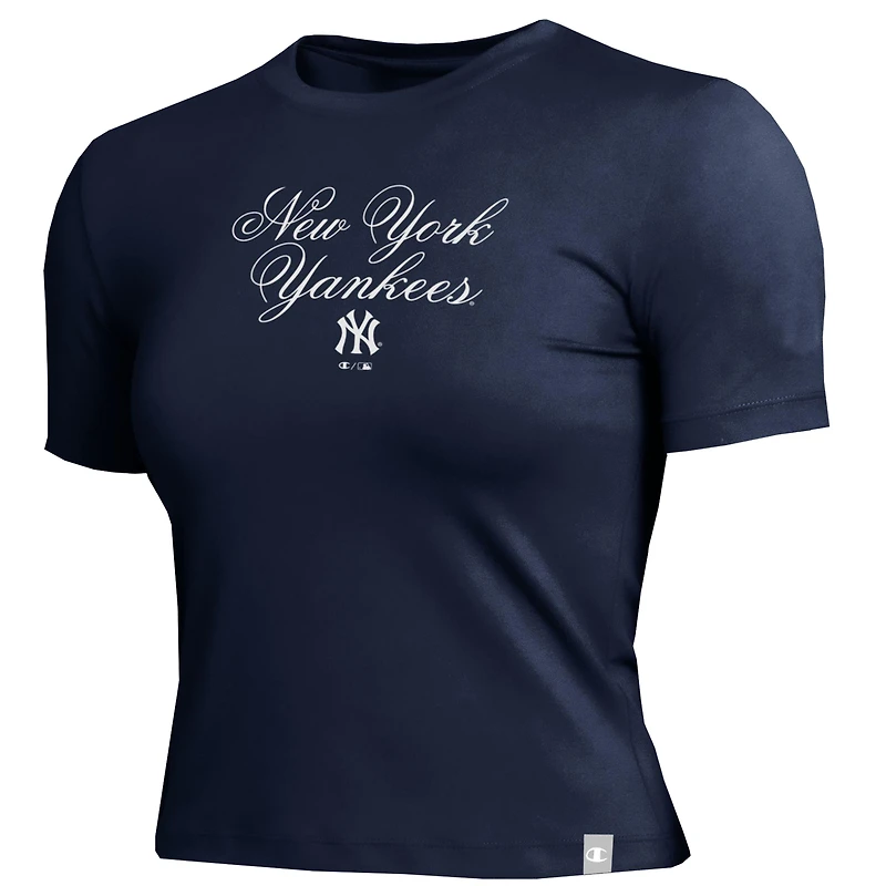 Women's Champion Navy New York Yankees Soft-Touch Fitted Cropped T-Shirt