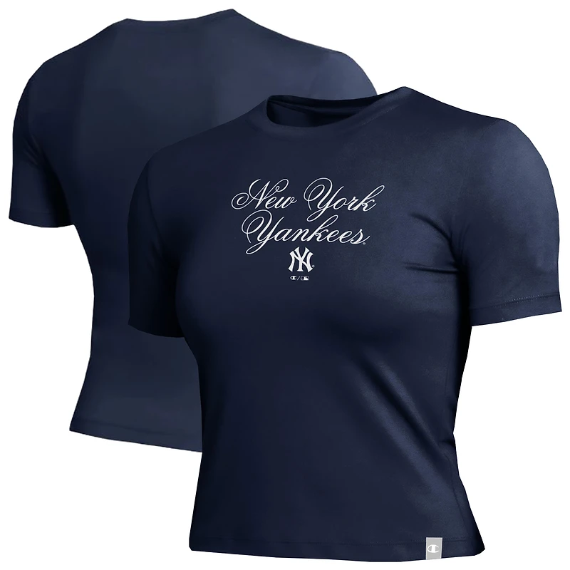 T-shirt court ajusté bleu marine Champion pour femme, New York Yankees, doux au toucher