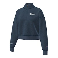Pull court à col zippé Champion pour femme, bleu marine, New York Yankees Triumph, en polaire tri-blend.