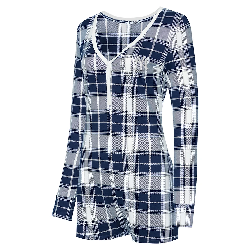 Combinaison en tricot à col V carreaux Ashford de New York Yankees pour femme Concepts Sport Navy