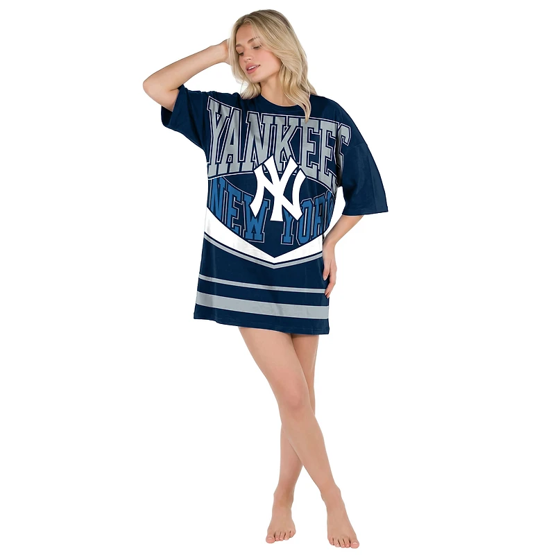 Robe de nuit en maille mosaïque New York Yankees bleu marine Concepts Sport pour femme