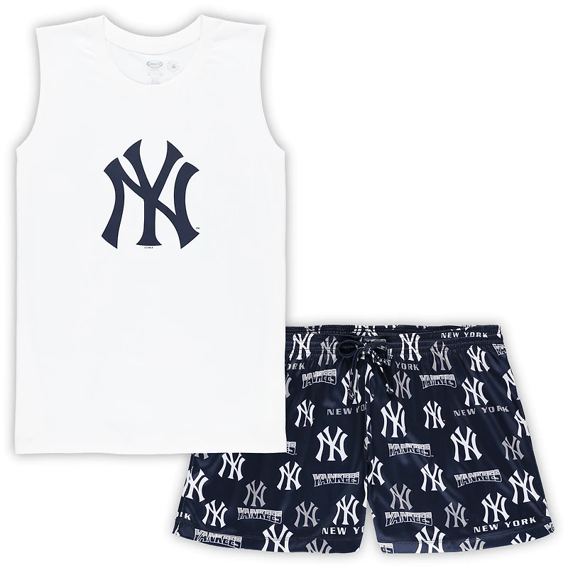 Concepts Sport Ensemble de nuit avec débardeur et short des New York Yankees pour femme, blanc/bleu marine