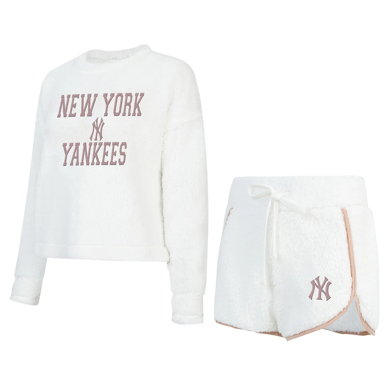Women's Concepts Sport White New York Yankees Painter Sherpa Long Sleeve Top & Short Set