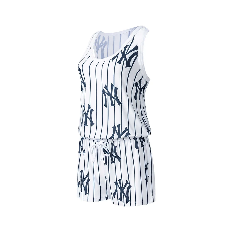 Concepts Sport - Combi-short en tricot à fines rayures pour femmes des Yankees de New York Blanc