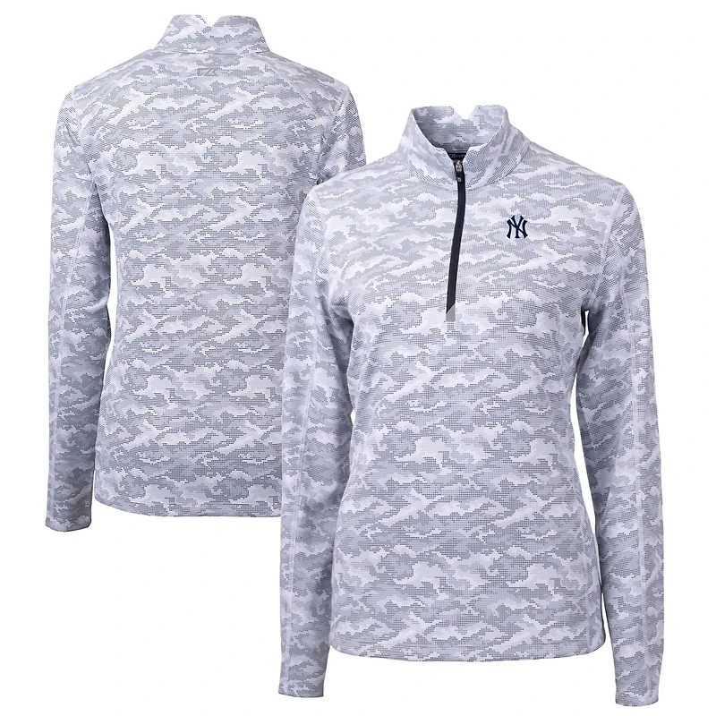 Women's Cutter & Buck Charcoal New York Yankees Traverse Camo Print Stretch Quarter-Zip Pullover Top