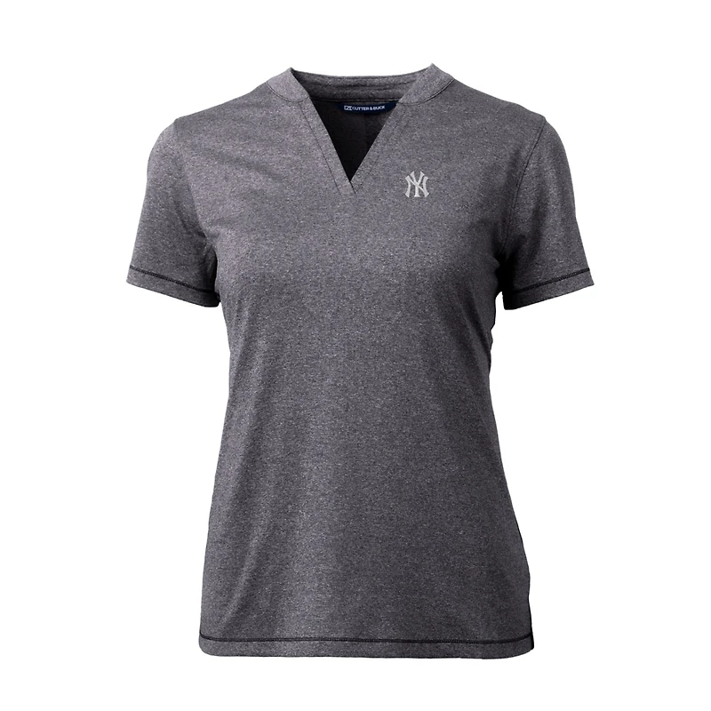 Women's Cutter & Buck Heather Charcoal New York Yankees DryTec Forge Stretch V-Neck Blade Top