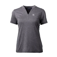 Women's Cutter & Buck Heather Charcoal New York Yankees DryTec Forge Stretch V-Neck Blade Top
