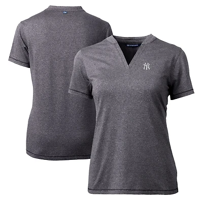 Women's Cutter & Buck Heather Charcoal New York Yankees DryTec Forge Stretch V-Neck Blade Top