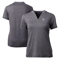Women's Cutter & Buck Heather Charcoal New York Yankees DryTec Forge Stretch V-Neck Blade Top