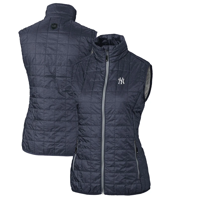 Gilet matelassé entièrement zippé PrimaLoft Eco Rainier des Yankees de New York pour femme, bleu marine chiné Cutter & Buck
