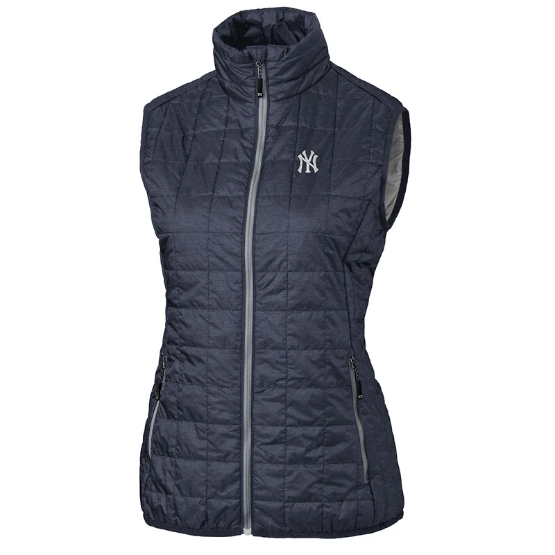 Gilet matelassé entièrement zippé PrimaLoft Eco Rainier des Yankees de New York pour femme, bleu marine chiné Cutter & Buck