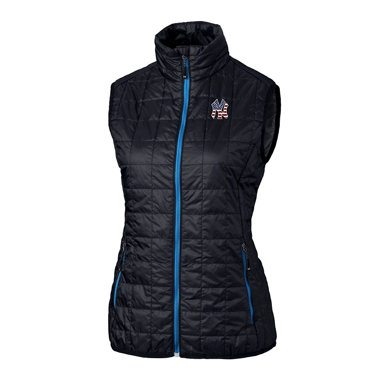 Gilet matelassé isolant entièrement zippé Rainier PrimaLoft pour femme, bleu marine, avec logo Americana des Yankees de New York, Cutter & Buck