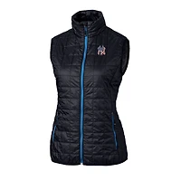 Gilet matelassé isolant entièrement zippé Rainier PrimaLoft pour femme, bleu marine, avec logo Americana des Yankees de New York, Cutter & Buck