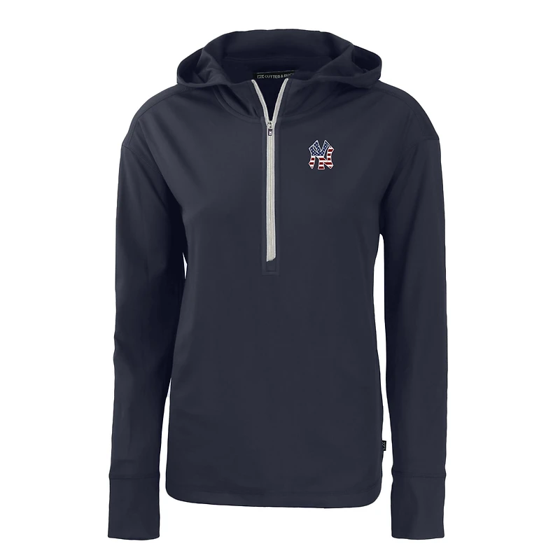 Women's Cutter & Buck  Navy New York Yankees Daybreak Eco Recycled Half-Zip Hoodie