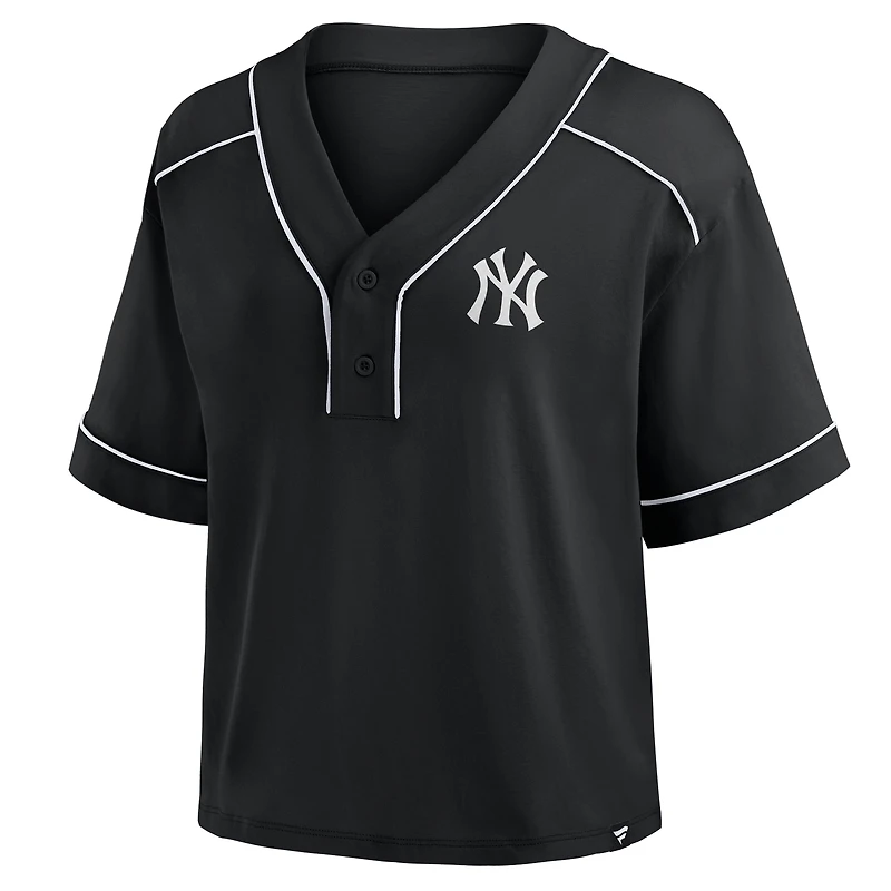 Women's Fanatics Black New York Yankees Oversized Champ Game Cropped V-Neck T-Shirt