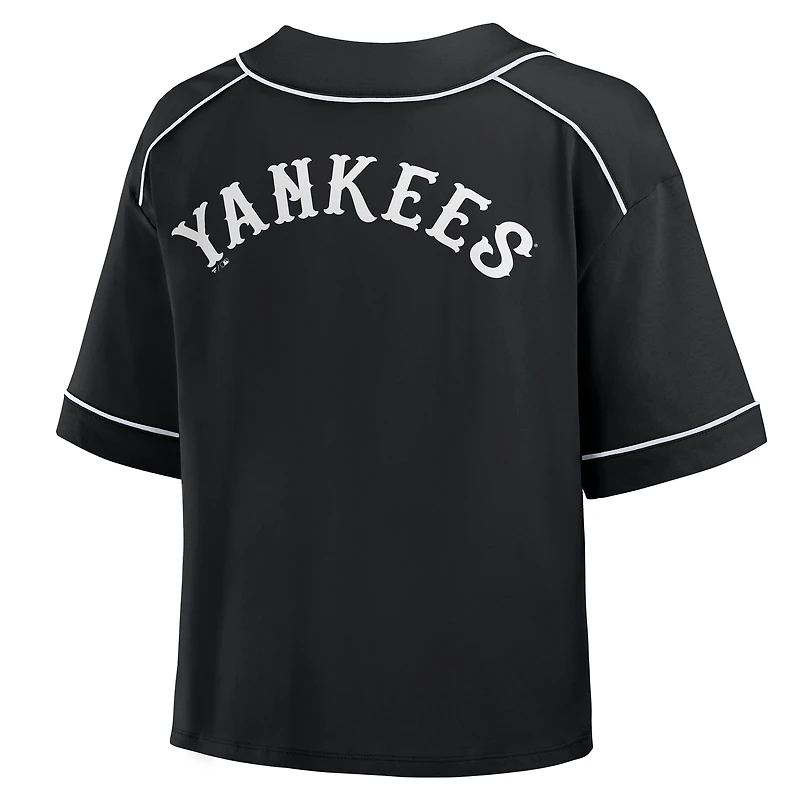 Women's Fanatics Black New York Yankees Oversized Champ Game Cropped V-Neck T-Shirt