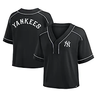 Women's Fanatics Black New York Yankees Oversized Champ Game Cropped V-Neck T-Shirt