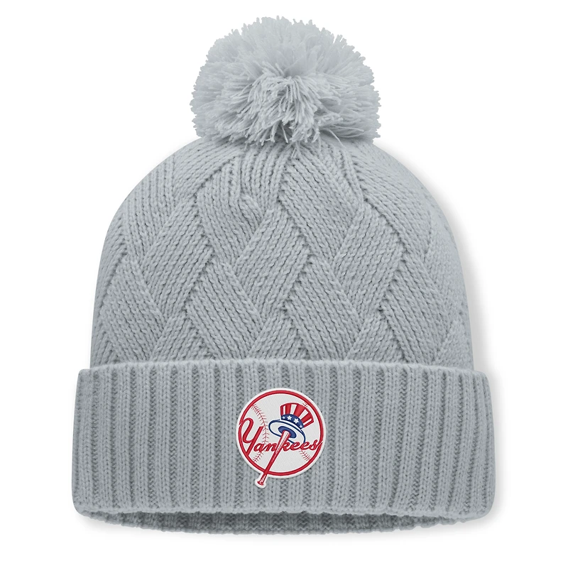 Women's Fanatics Gray New York Yankees Shifted Knit Hat with Pom