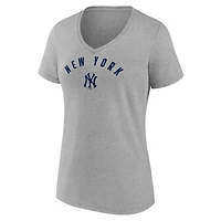 T-shirt col V gris Fanatics pour femme des Yankees de New York