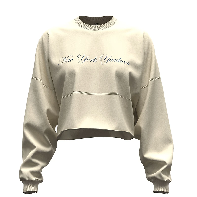 Women's Fanatics Light Beige New York Yankees Spirit Floral Script Cropped Long-Sleeve T-Shirt