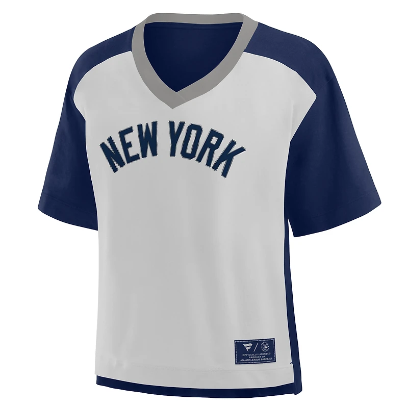 Women's Fanatics Navy/Graphite New York Yankees Oversized Race To Win V-Neck T-Shirt