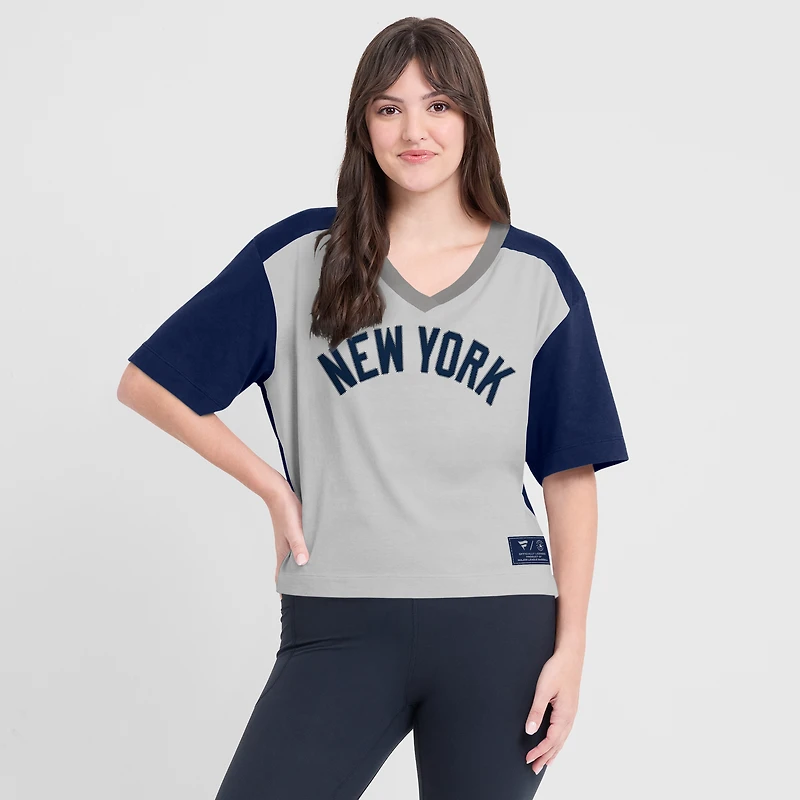 Women's Fanatics Navy/Graphite New York Yankees Oversized Race To Win V-Neck T-Shirt