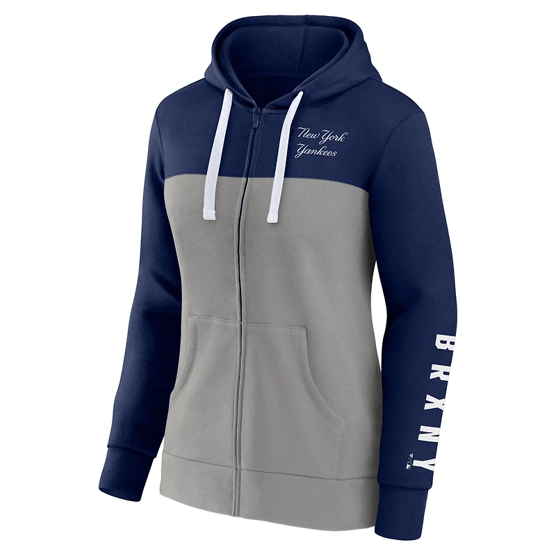 Veste à capuche entièrement zippée Fanatics pour femmes bleu marine/gris New York Yankees Take The Field