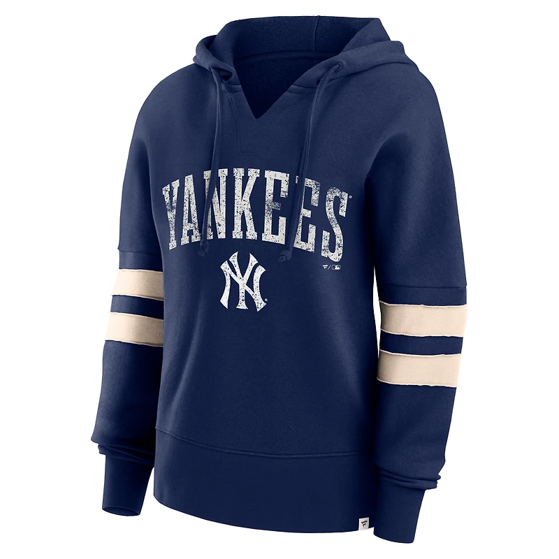 Sweat à capuche Fanatics pour femmes, bleu marine, New York Yankees, Bold Move, col cranté, hanche haute