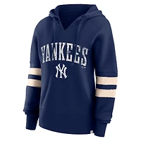 Sweat à capuche Fanatics pour femmes, bleu marine, New York Yankees, Bold Move, col cranté, hanche haute